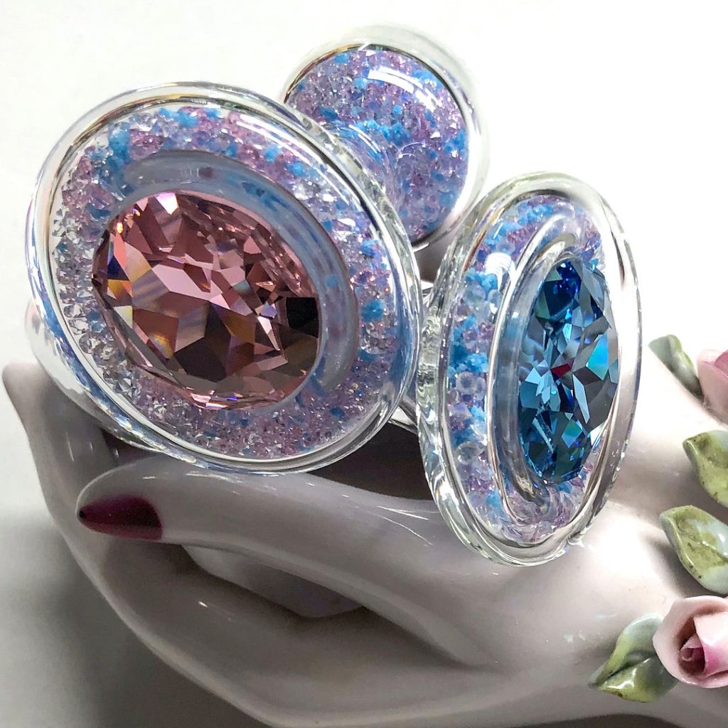 Trans Pride Sparkle Plugs With Crystal