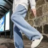 Korean Fashion Classic Jeans Men's Four Seasons Loose Straight Wide Leg Pants Street Hip-Hop Baggy Student Unisex Pants - 图片 4
