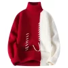 Autumn Winter Men's Knitted Turtleneck Sweater Fashion Patchwork Casual Knit Pullovers Men Loose Warm Pull Sweaters Streetwear - Image 2