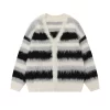 Striped Plush V-neck Sweater Men's Loose Casual Brushed Knit Trendy Couple Versatile Comfortable Harajuku High Street Cardigan - 图片 3