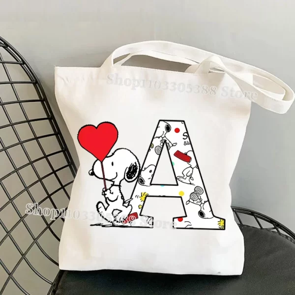 Snoopy 26 Letters Ladies Fashion Handbag Foldable Reusable Shopper Harajuku Style Bag Student Tote Bag Canvas Shopping Bag