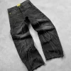 Baggy Jeans for Men Y2k Hip Hop Distressed Retro Black Pants Oversized Embroidery Harajuku Gothic Wide Leg Trousers Streetwear - 图片 2